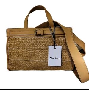 NWT 1Alex Max Tan Woven Jute & Leather Crossbody Handbag
